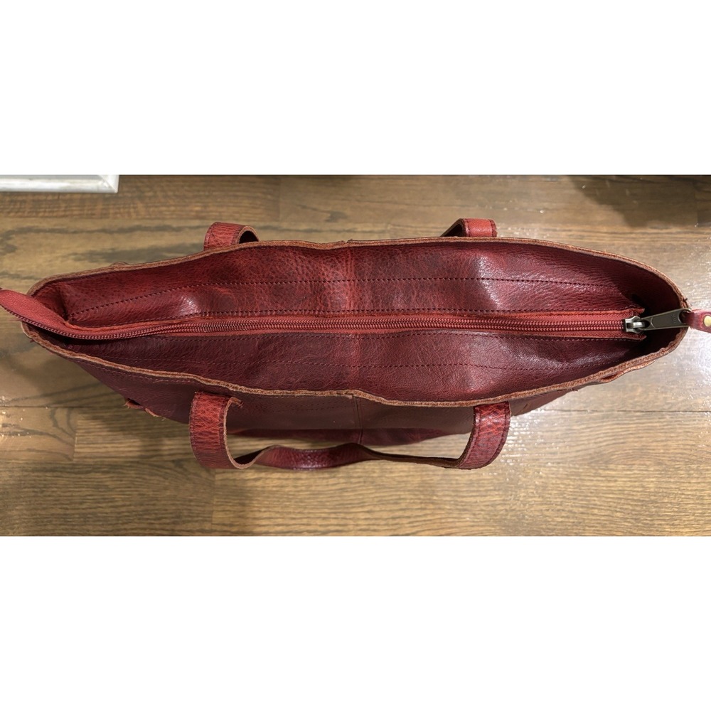 Duluth Trading Co. Lifetime Leather Large Deep Red Pebbled Tote Bag Purse - Picture 5 of 5